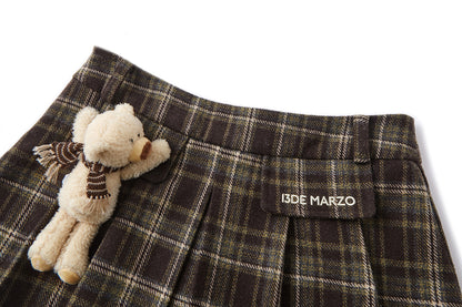 13DE MARZO Doozoo Wool Pleated Skirt Brown