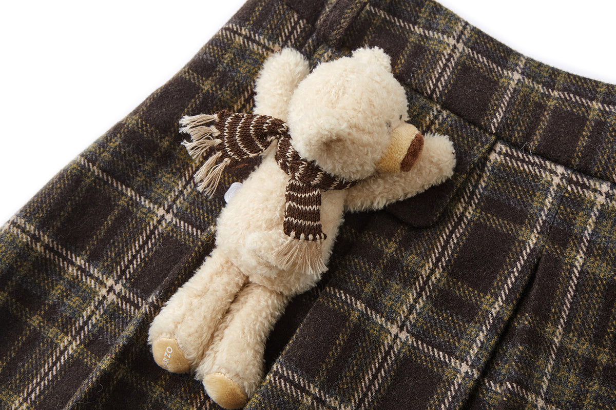 13DE MARZO Doozoo Wool Pleated Skirt Brown