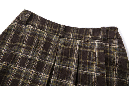 13DE MARZO Doozoo Wool Pleated Skirt Brown