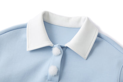 13DE MARZO Snow Bear Polo Stripe Knit Top Blue