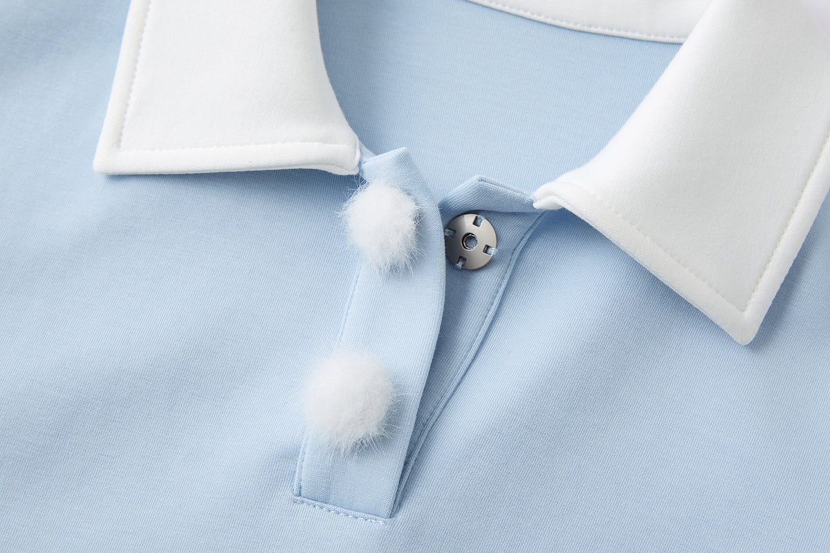 13DE MARZO Snow Bear Polo Stripe Knit Top Blue
