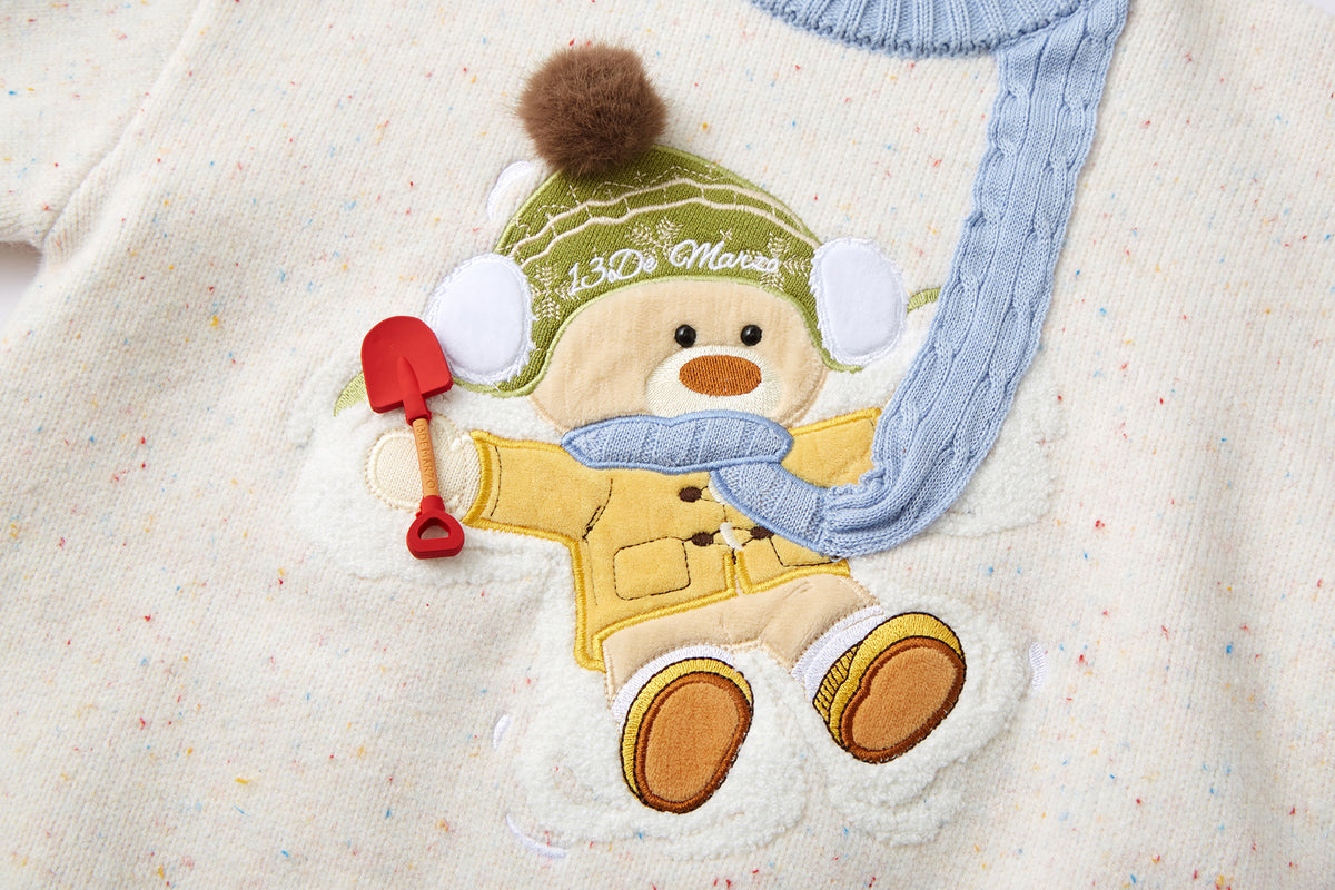 13DE MARZO Snow BabyBear Colorful Dot Scarf Sweater Beige - 13DE MARZO