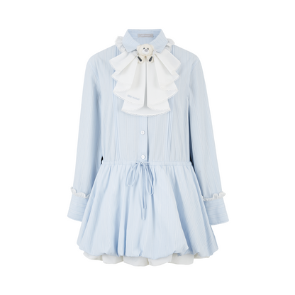 13DE MARZO Smocked Bouquet Sleeve Long Dress｜Blue