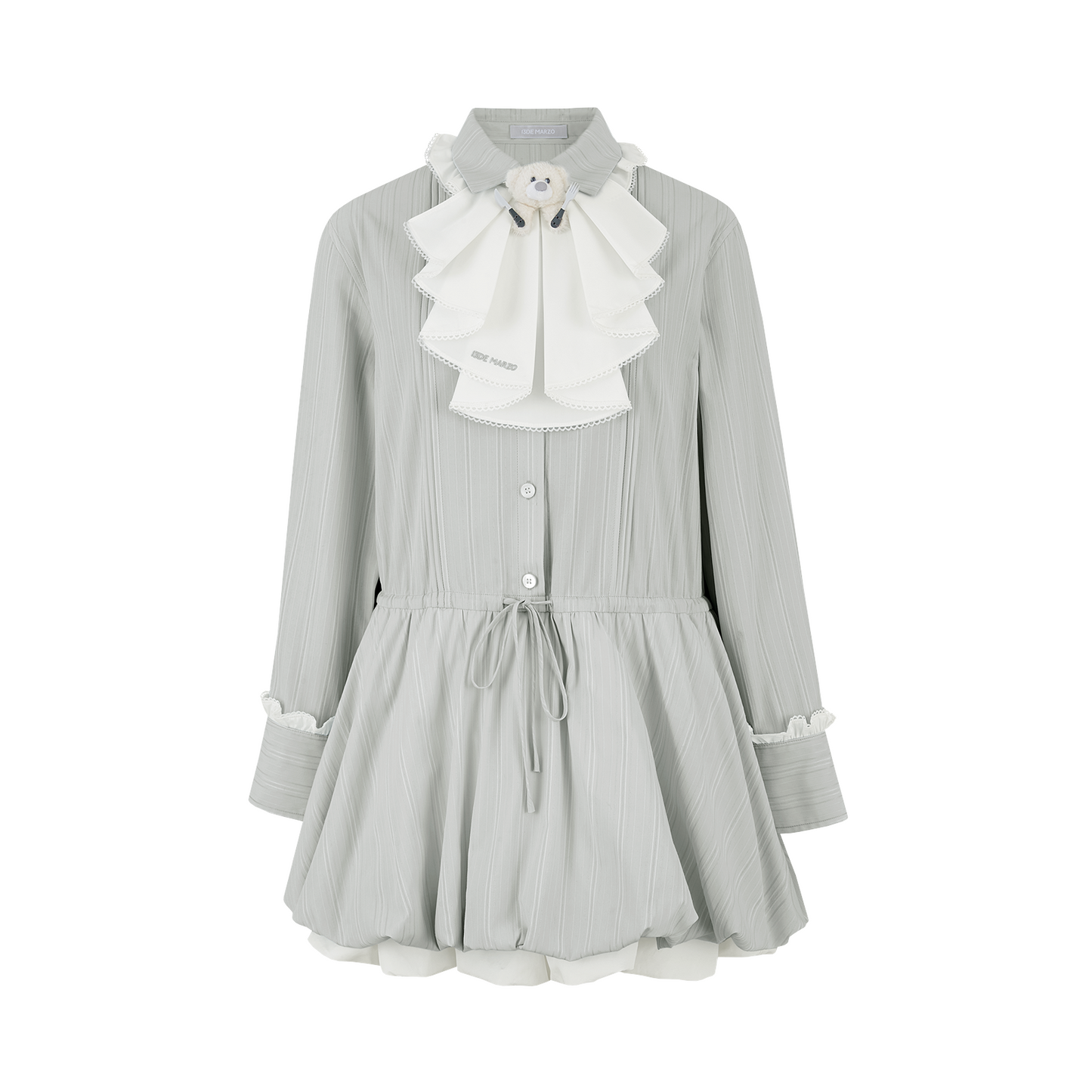 13DE MARZO Smocked Bouquet Sleeve Long Dress Grey - 13DE MARZO