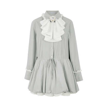 13DE MARZO Smocked Bouquet Sleeve Long Dress Grey - 13DE MARZO