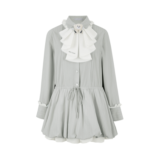 13DE MARZO Smocked Bouquet Sleeve Long Dress Grey - 13DE MARZO
