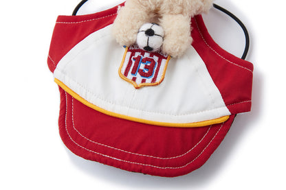 13DE MARZO Soccer Bear Pet Hat Red