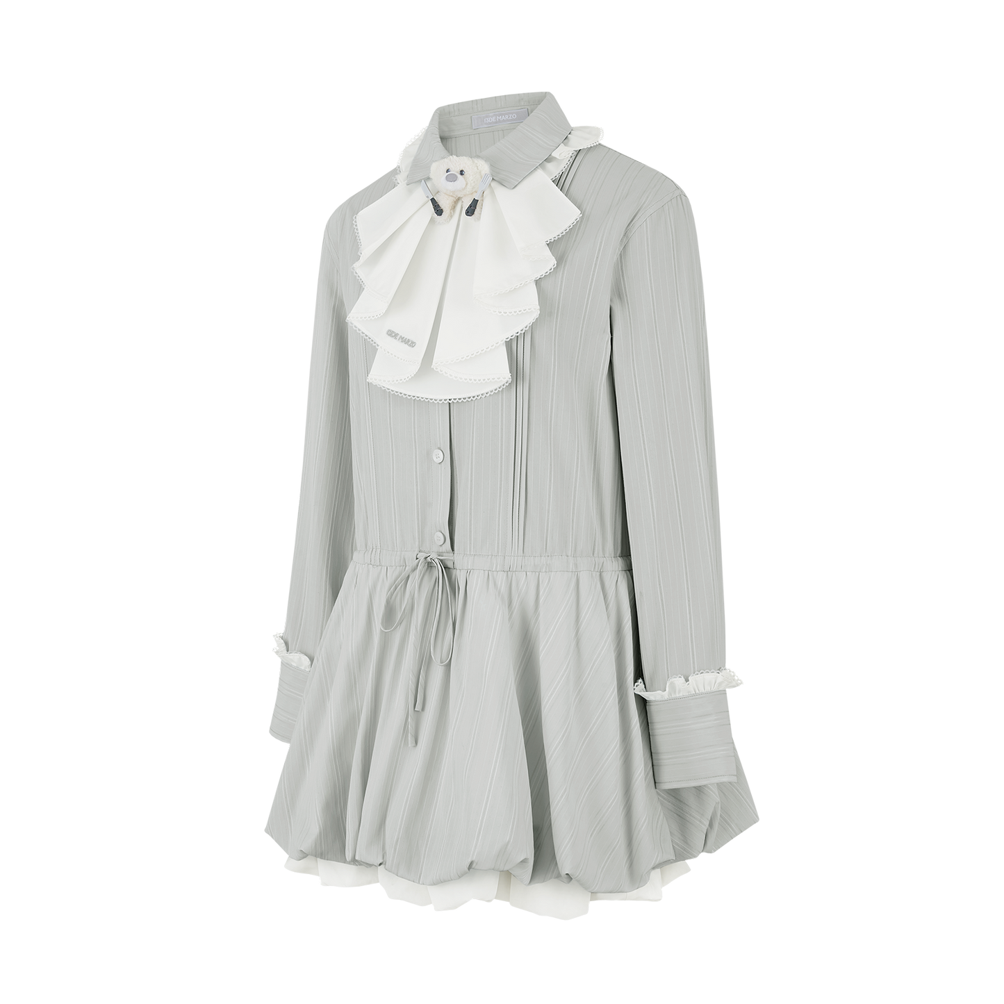 13DE MARZO Smocked Bouquet Sleeve Long Dress Grey - 13DE MARZO
