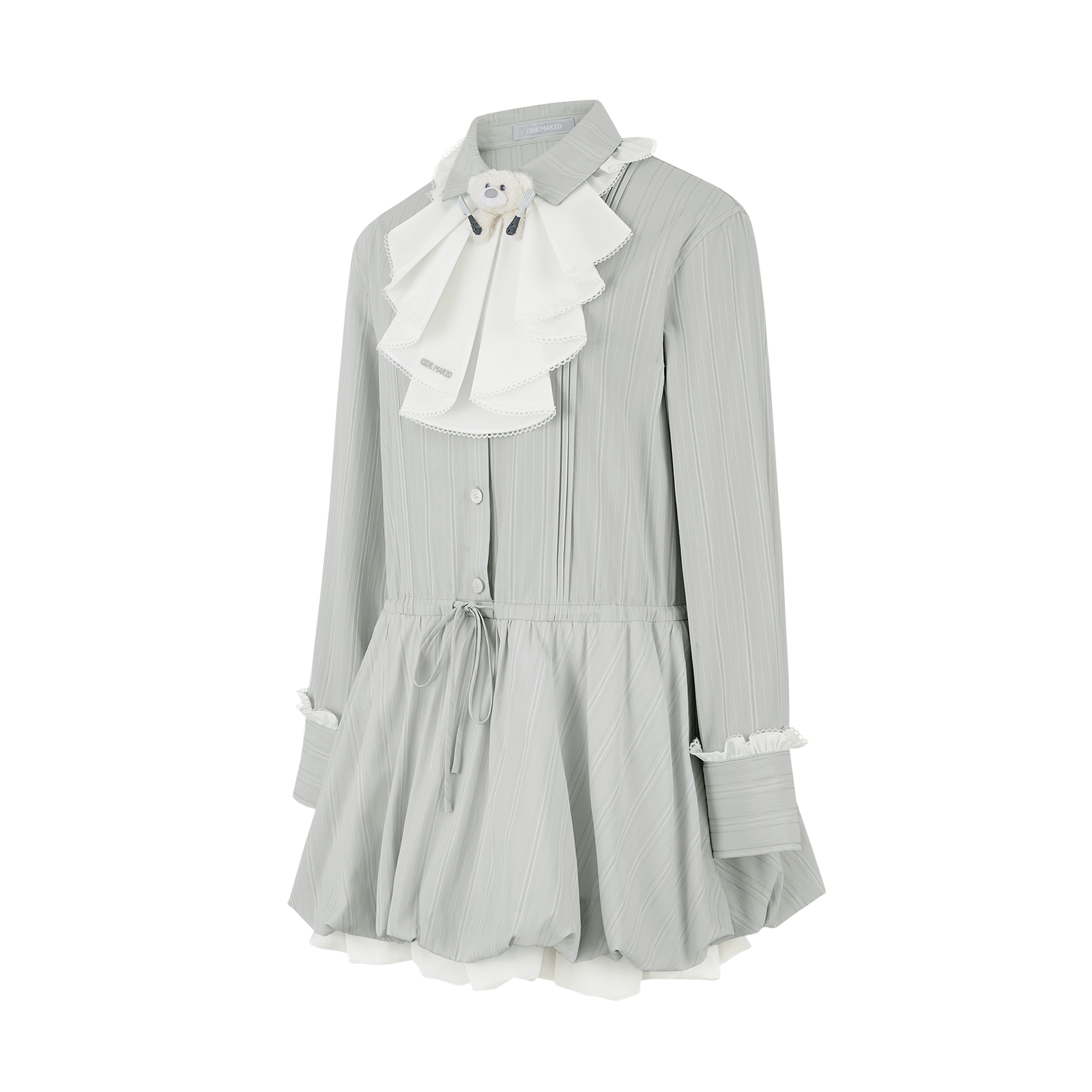 13DE MARZO Smocked Bouquet Sleeve Long Dress Grey - 13DE MARZO