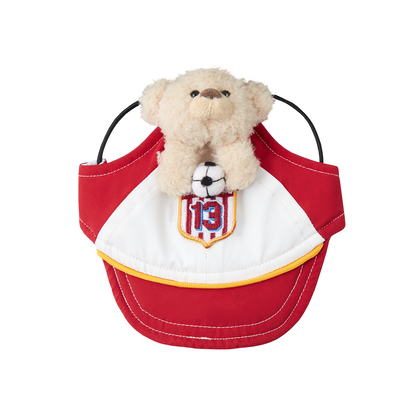13DE MARZO Soccer Bear Pet Hat Red
