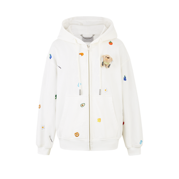 ほんわか milky friends hoodie white パーカー 13DE MARZO｜Nutrition Breakfast Bear Hoodie White