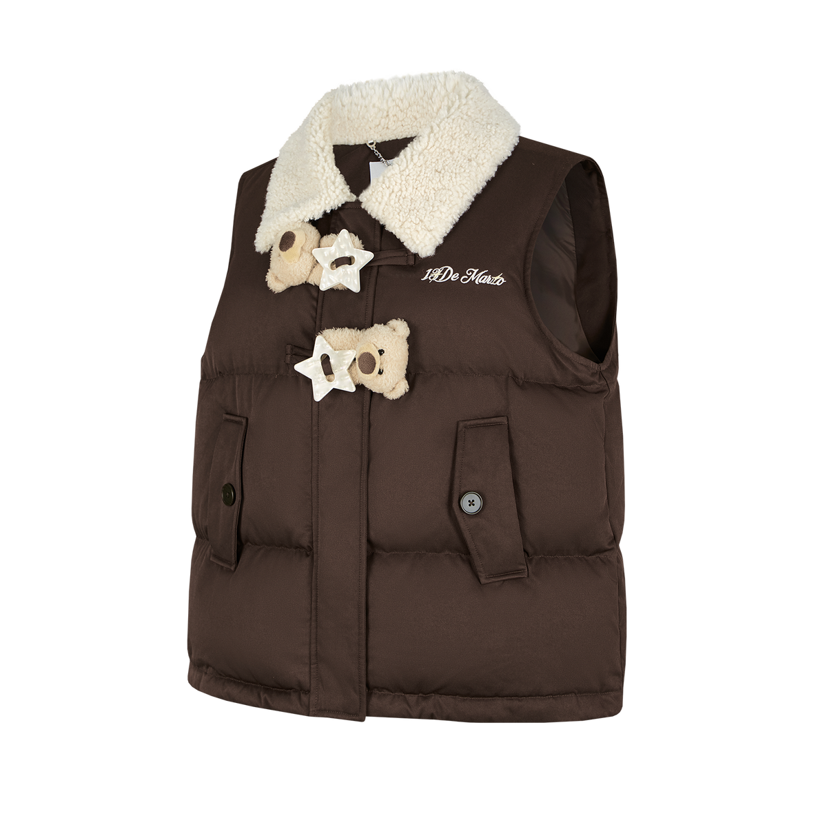 13DE MARZO Star Button Fur Collar Down Vest