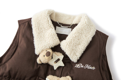 13DE MARZO Star Button Fur Collar Down Vest