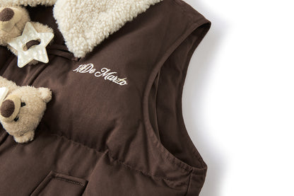 13DE MARZO Star Button Fur Collar Down Vest