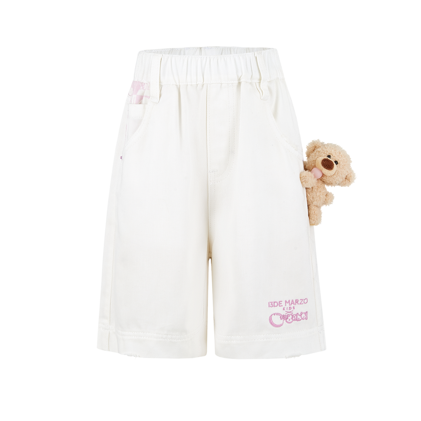 13DE MARZO BabyBear Bubblegum Jorts White - 13DE MARZO