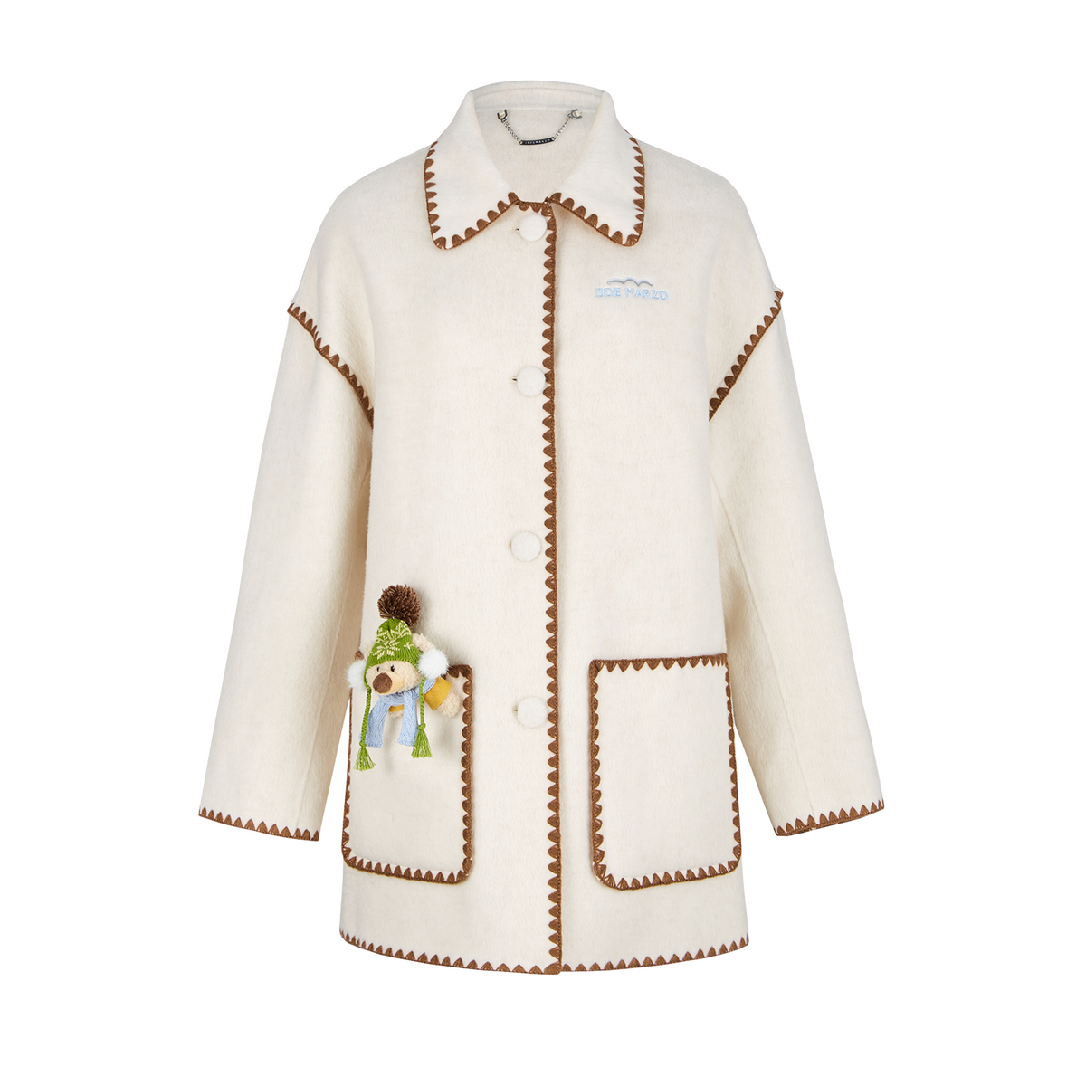 13DE MARZO Snow Bear Mid Length Scarf Coat White