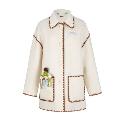 13DE MARZO Snow Bear Mid Length Scarf Coat White
