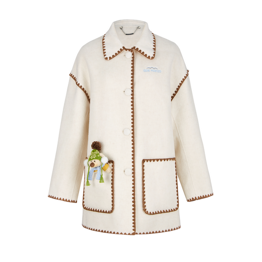 13DE MARZO Snow Bear Mid Length Scarf Coat White - 13DE MARZO
