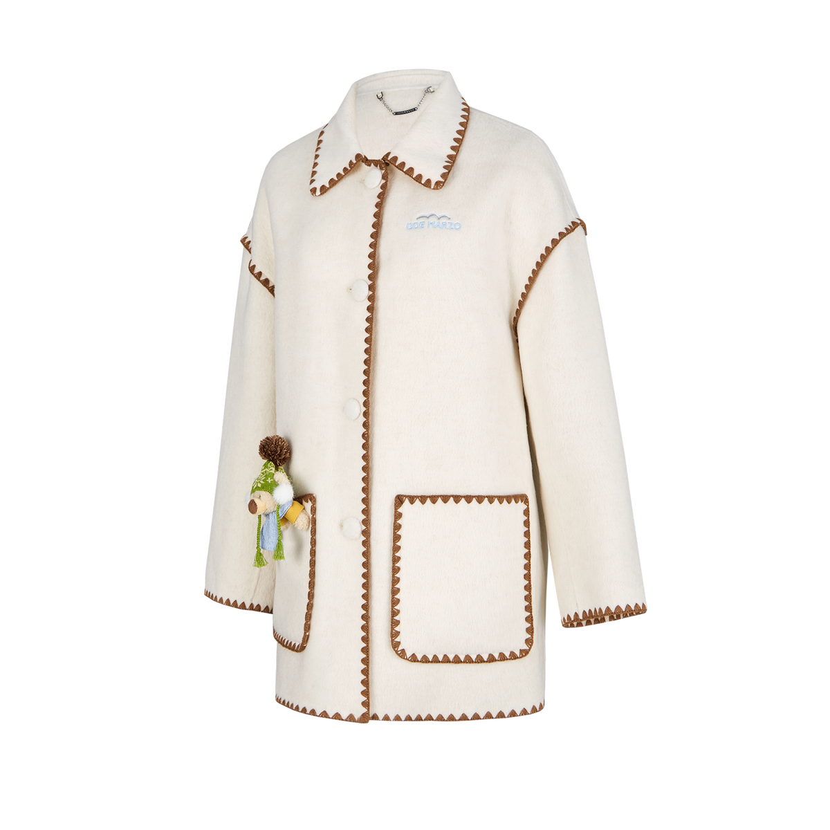 13DE MARZO Snow Bear Mid Length Scarf Coat White