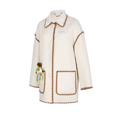 13DE MARZO Snow Bear Mid Length Scarf Coat White
