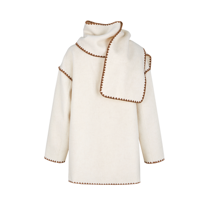 13DE MARZO Snow Bear Mid Length Scarf Coat White