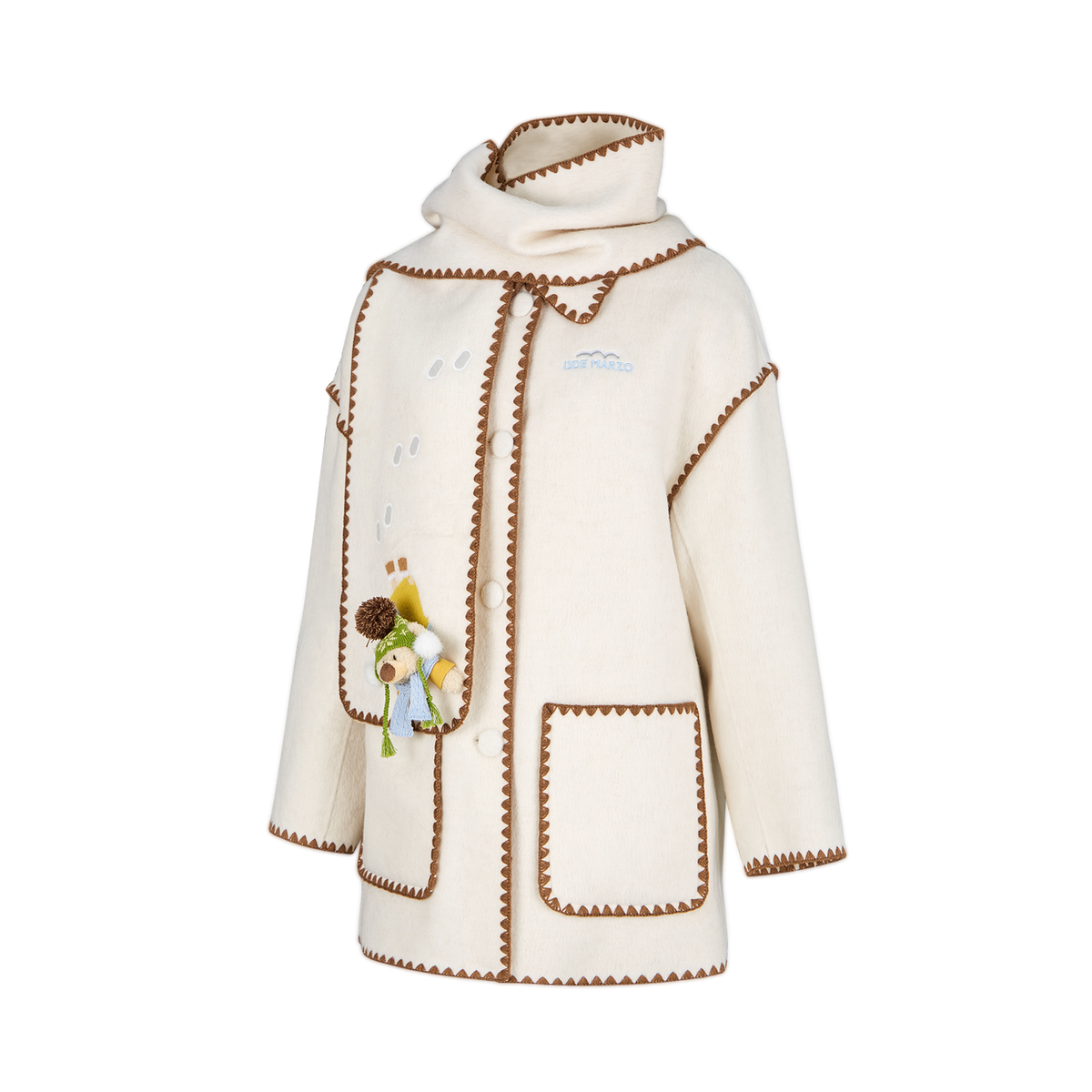 13DE MARZO Snow Bear Mid Length Scarf Coat White
