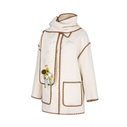 13DE MARZO Snow Bear Mid Length Scarf Coat White