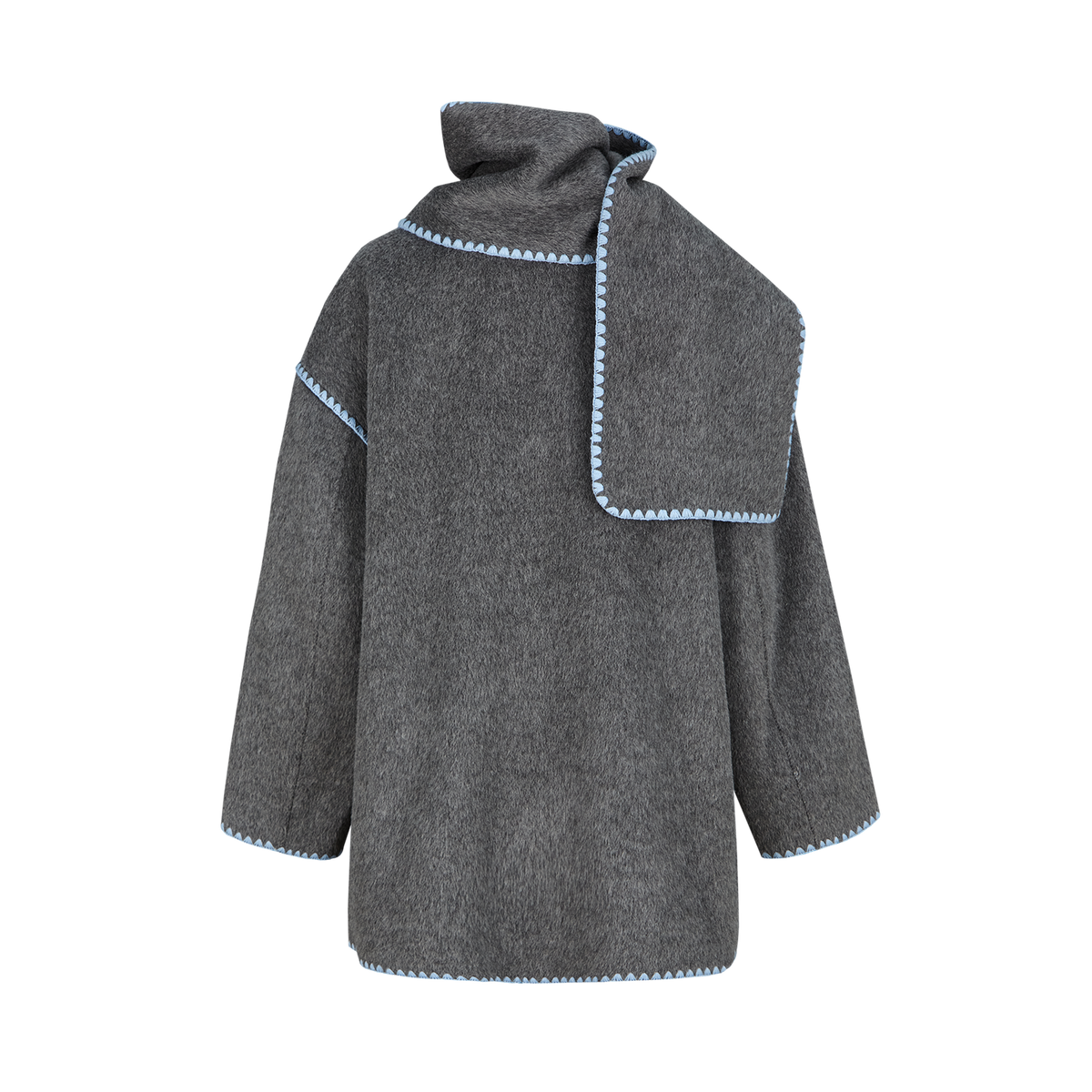13DE MARZO Snow Bear Mid Length Scarf Coat Dark Grey