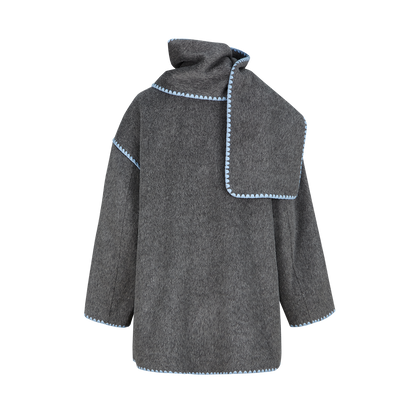 13DE MARZO Snow Bear Mid Length Scarf Coat Dark Grey