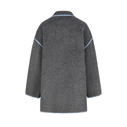 13DE MARZO Snow Bear Mid Length Scarf Coat Dark Grey