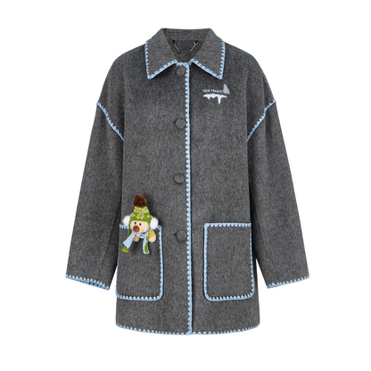 13DE MARZO Snow Bear Mid Length Scarf Coat Dark Grey