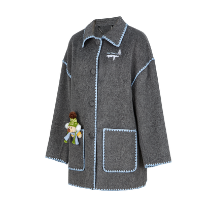 13DE MARZO Snow Bear Mid Length Scarf Coat Dark Grey