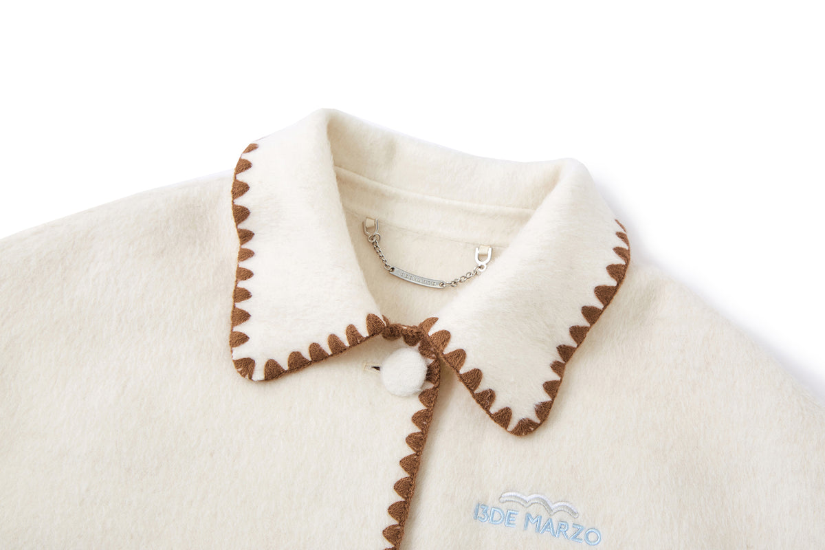 13DE MARZO Snow Bear Mid Length Scarf Coat White