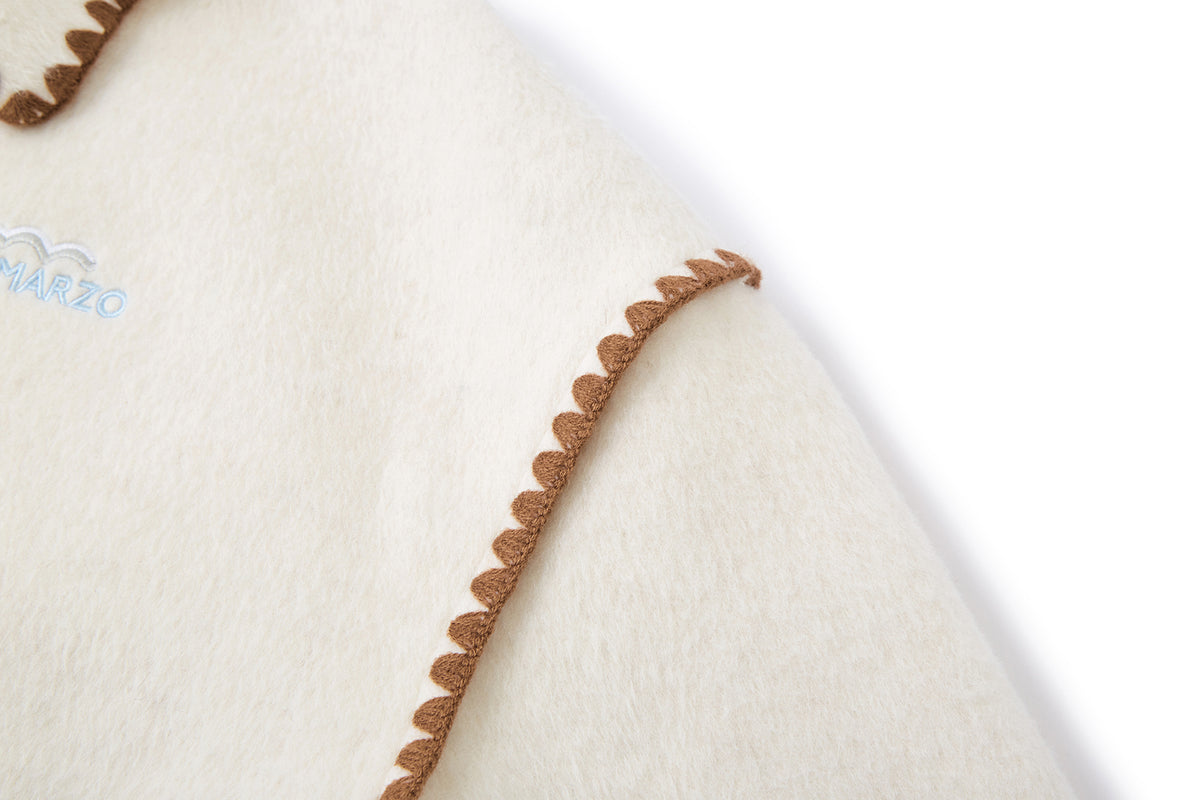 13DE MARZO Snow Bear Mid Length Scarf Coat White