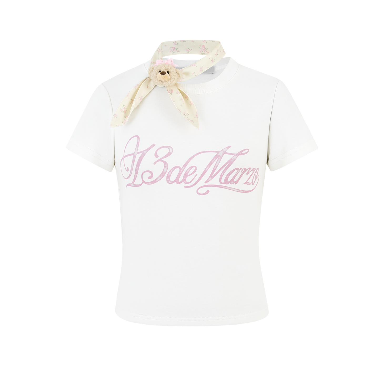 13DE MARZO Cross-Over Collar Button-Strap T-shirt White