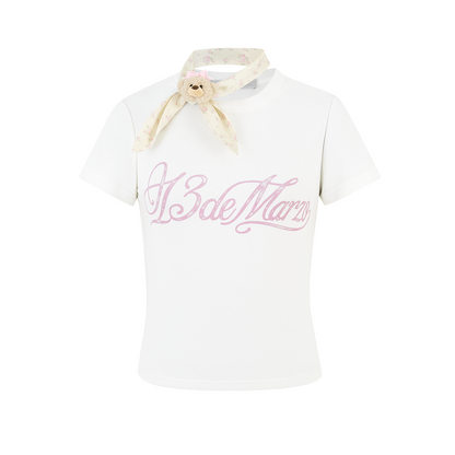 13DE MARZO Cross-Over Collar Button-Strap T-shirt White