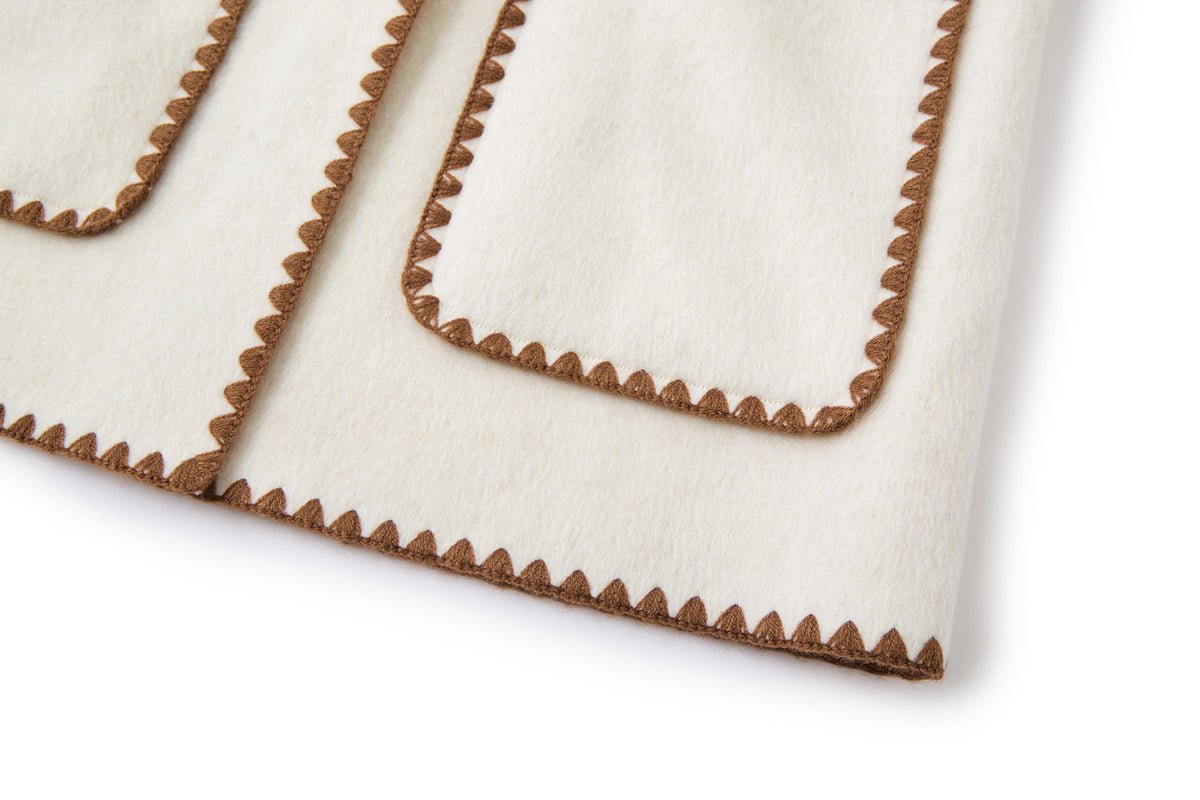 13DE MARZO Snow Bear Mid Length Scarf Coat White