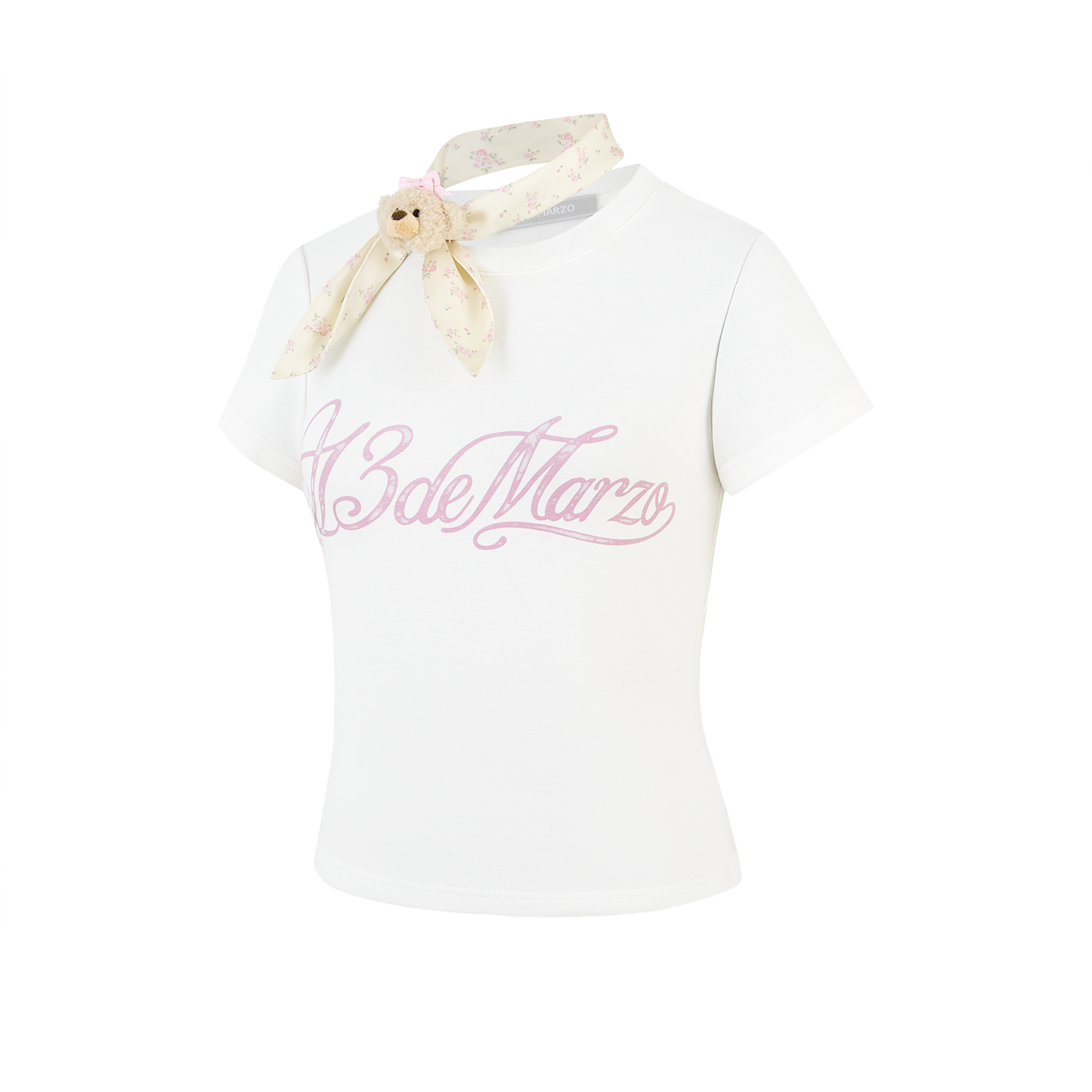 13DE MARZO Cross-Over Collar Button-Strap T-shirt White