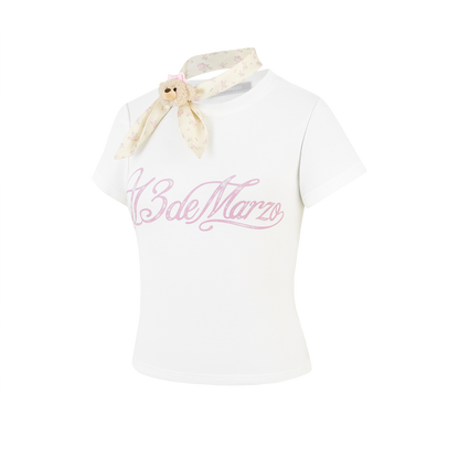 13DE MARZO Cross-Over Collar Button-Strap T-shirt White