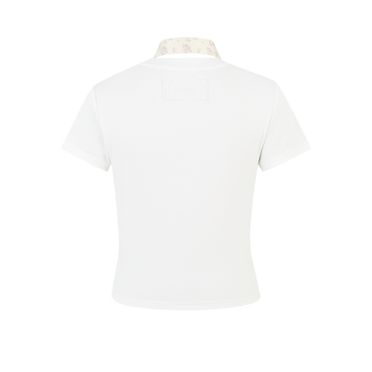 13DE MARZO Cross-Over Collar Button-Strap T-shirt White