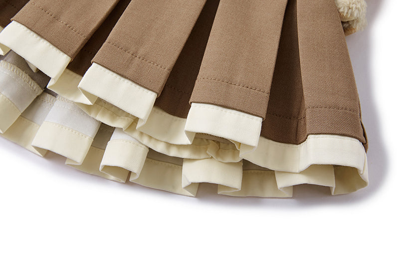 13DE MARZO BabyBear Pleated Dress Khaki