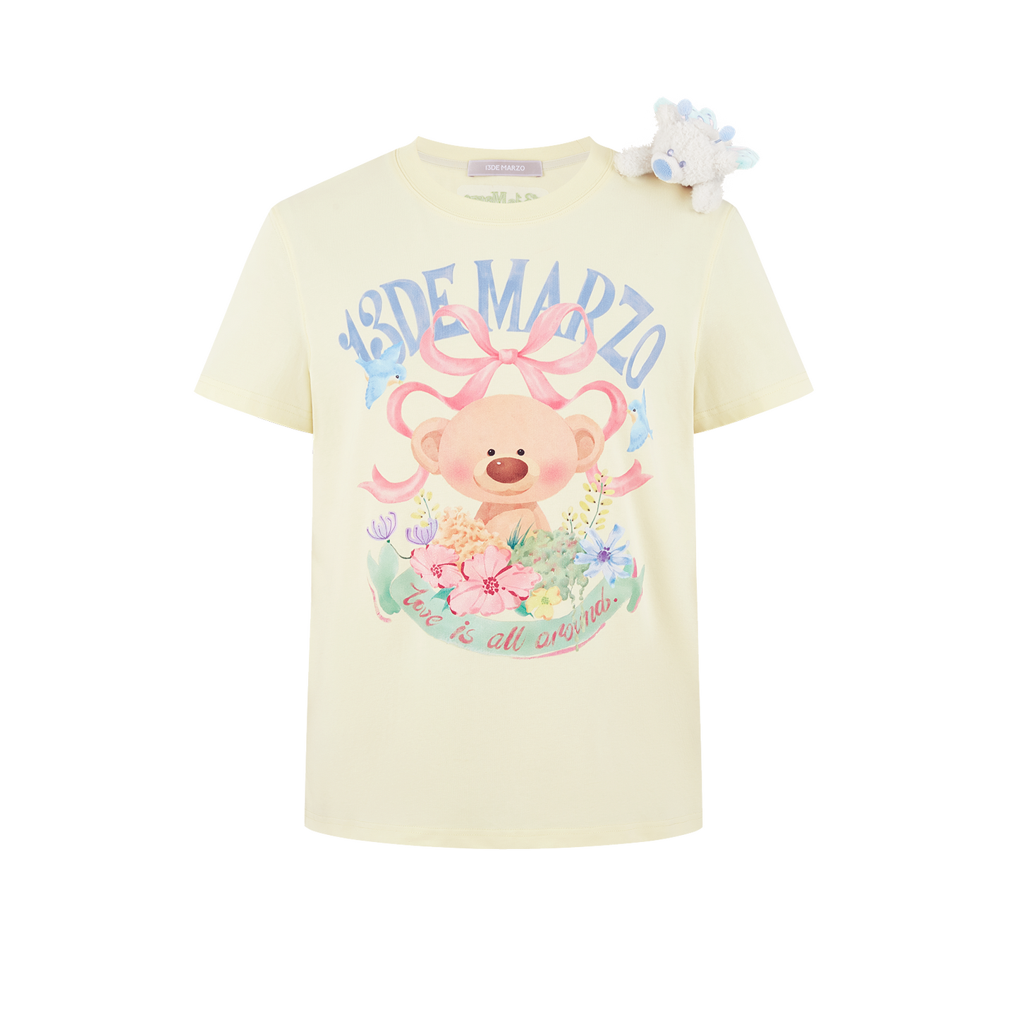 13DE MARZO Floral Bear Illustration T-Shirt Yellow - 13DE MARZO