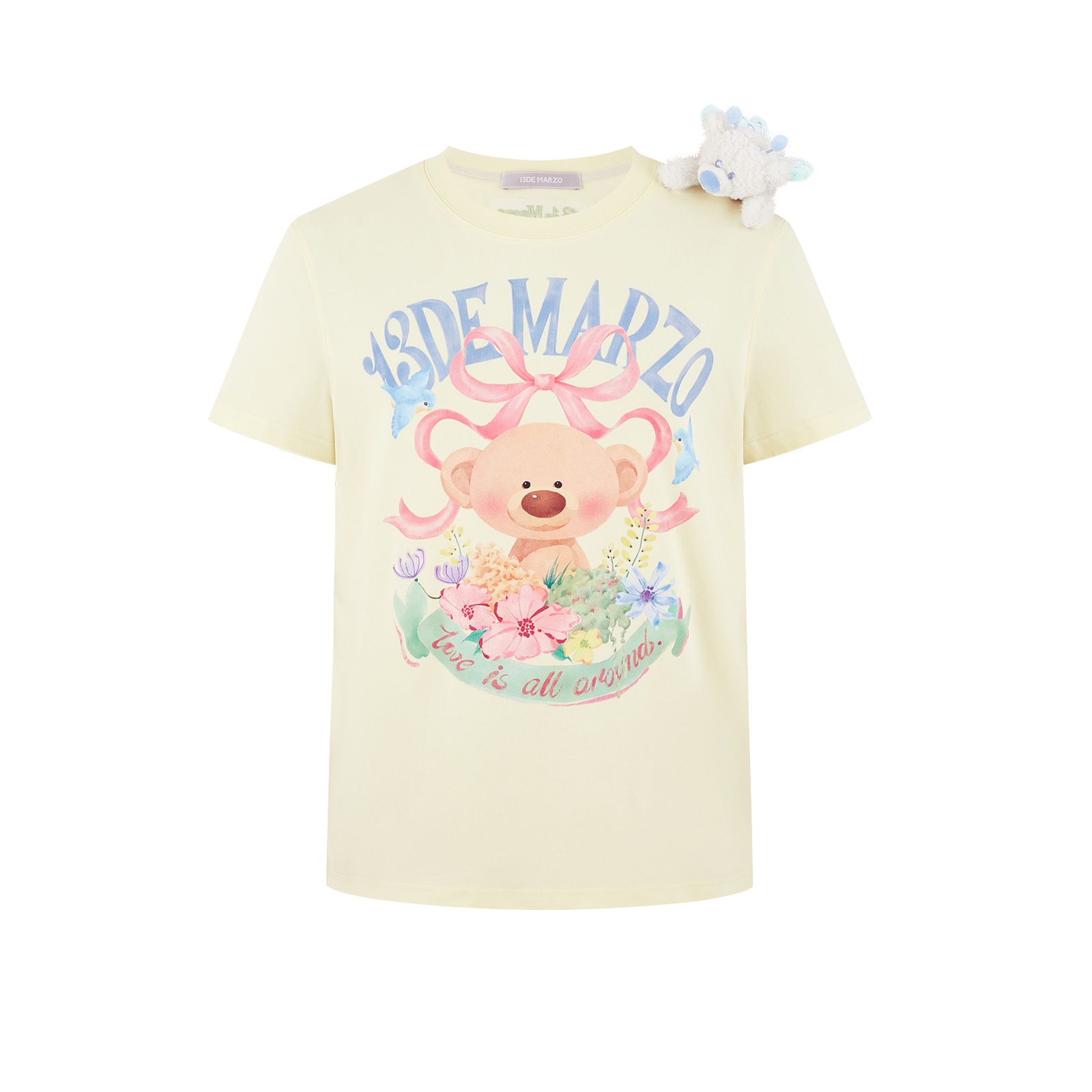 13DE MARZO Floral Bear Illustration T-Shirt Yellow - 13DE MARZO