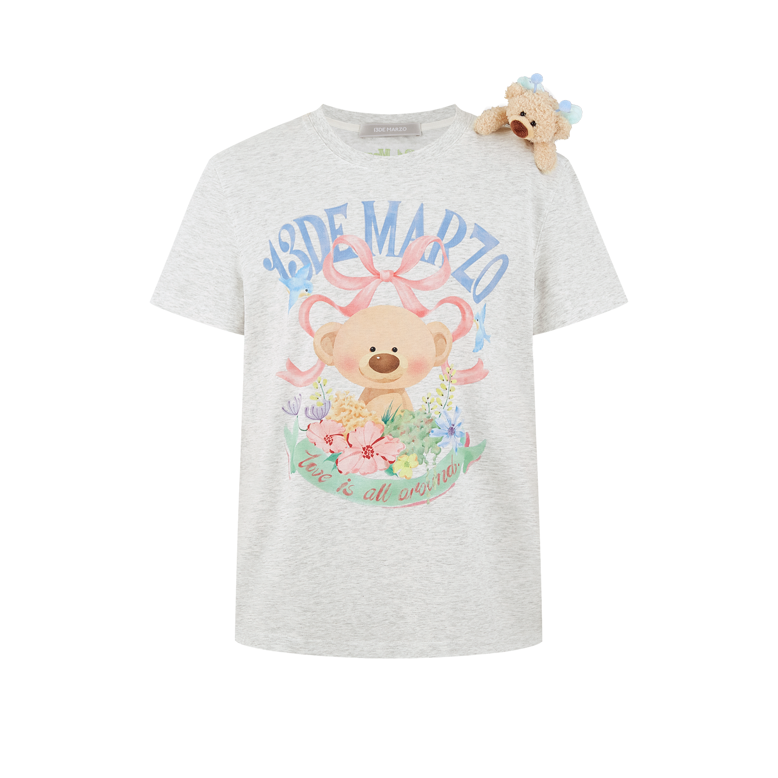 13DE MARZO Floral Bear Illustration T-Shirt Grey - 13DE MARZO