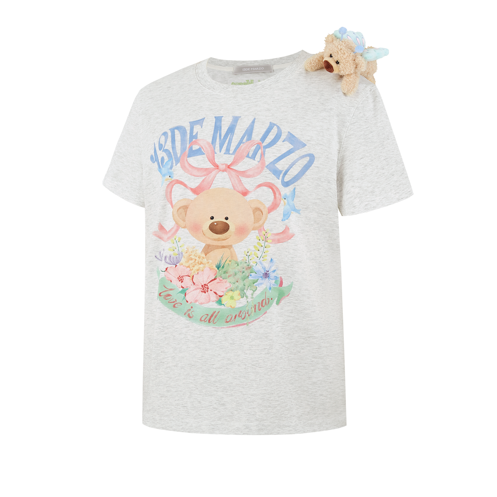 13DE MARZO Floral Bear Illustration T-Shirt Grey - 13DE MARZO