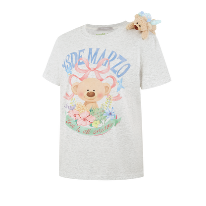 13DE MARZO Floral Bear Illustration T-Shirt Grey - 13DE MARZO