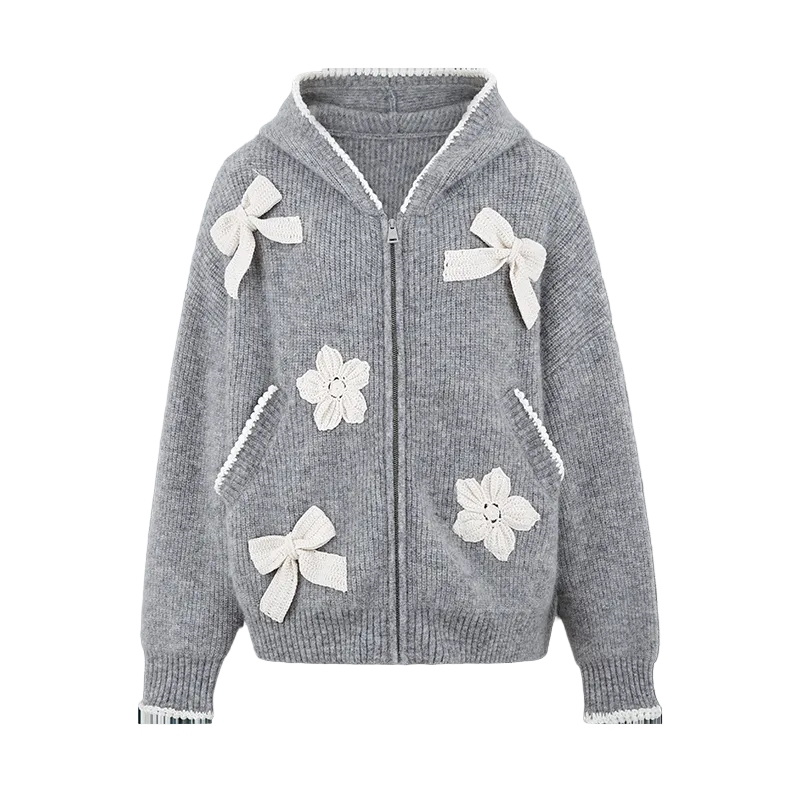 13DE MARZO Crochet Trimmed Knitted Hoodie