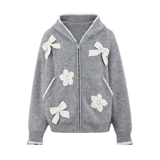 13DE MARZO Crochet Trimmed Knitted Hoodie