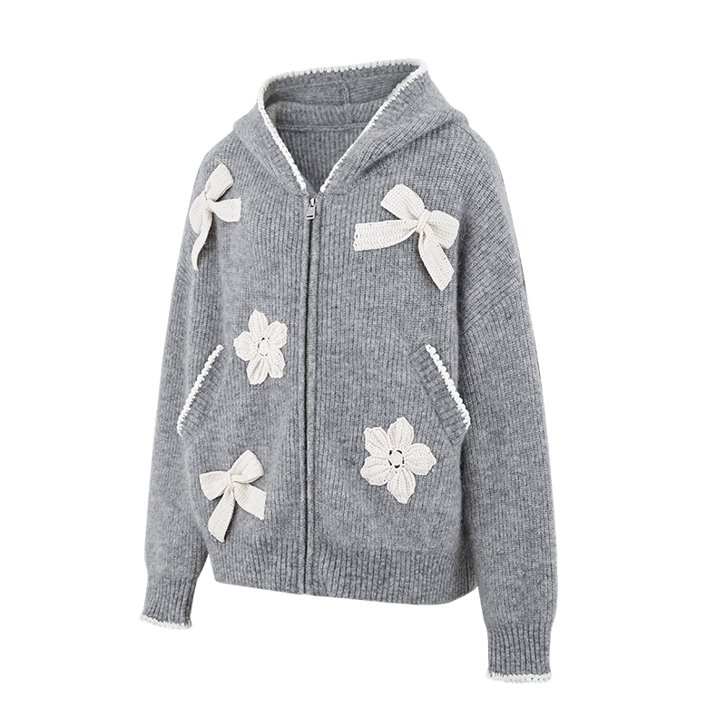 13DE MARZO Crochet Trimmed Knitted Hoodie