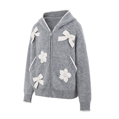 13DE MARZO Crochet Trimmed Knitted Hoodie